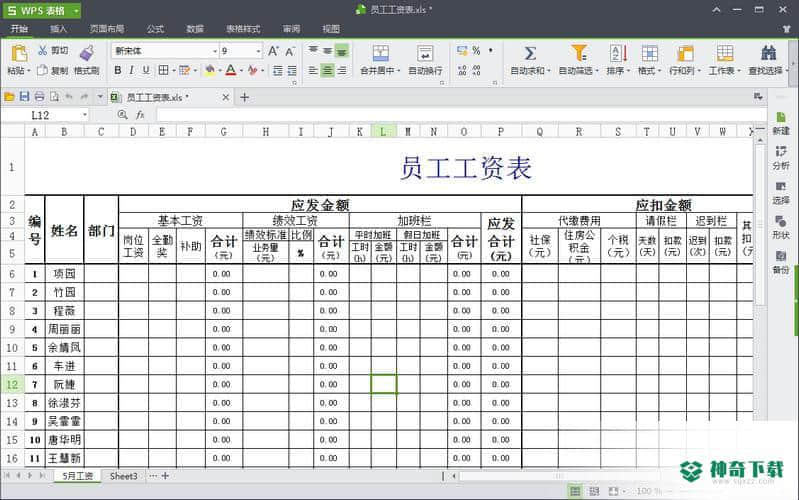 工资表格式官方版最新下载