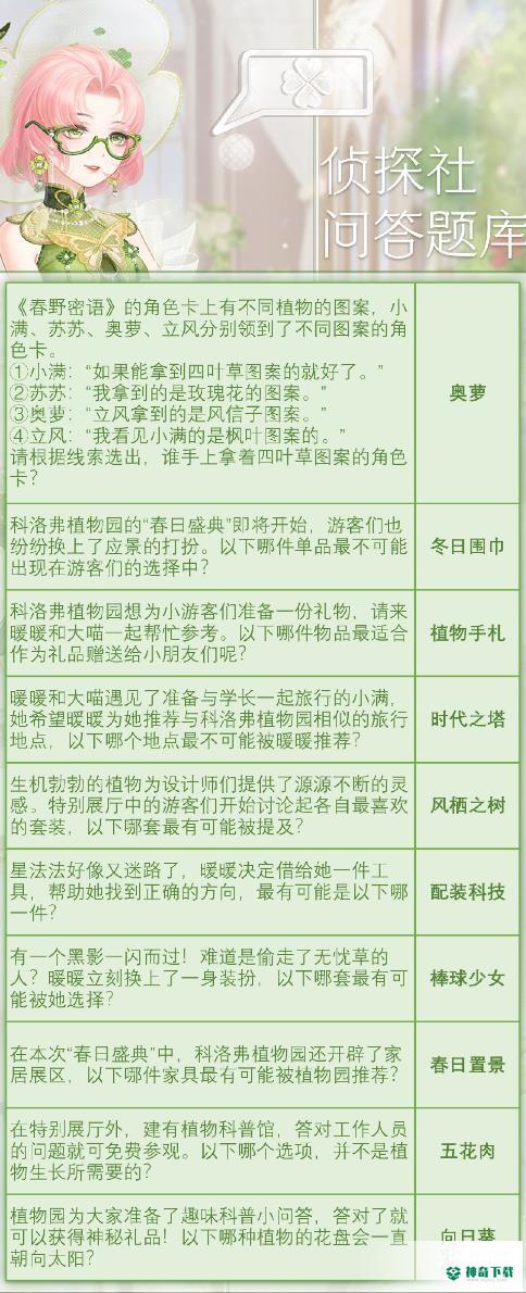 《奇迹暖暖》奇妙侦探社最新答案是什么_奇迹暖暖教程攻略_神奇下载
