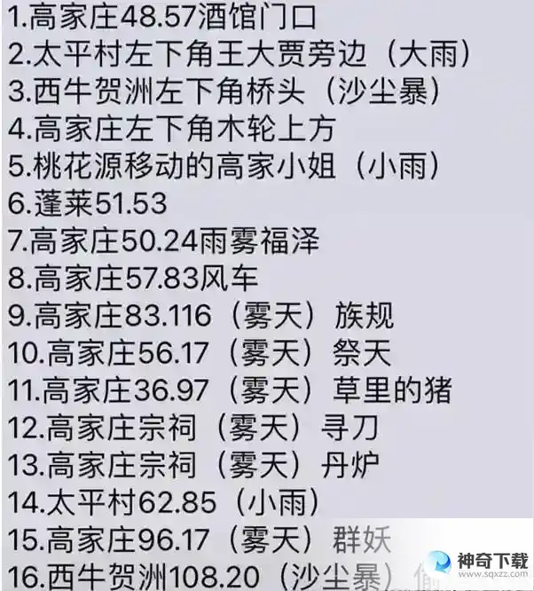 长安幻想高老庄奇遇坐标一览
