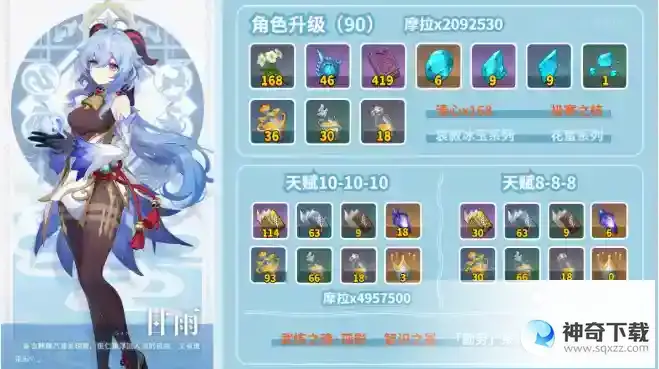 原神甘雨养成材料一览
